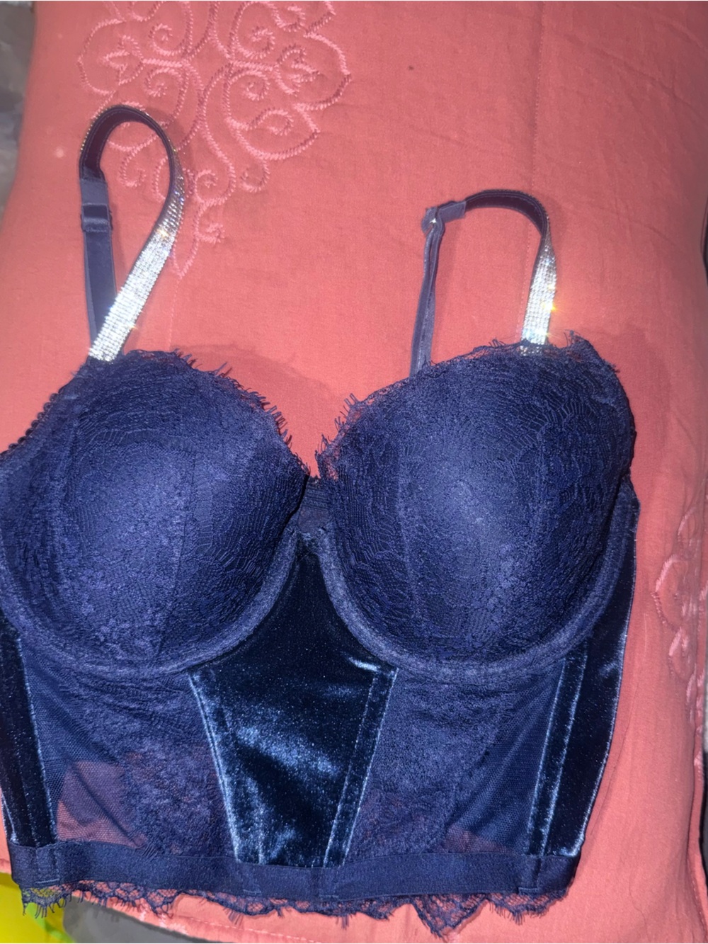Victoria's Secret Navy Lace & Velvet Longline Bustier